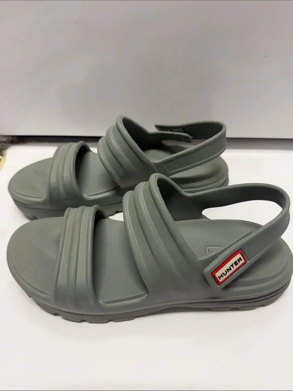 Hunter Grey-Green Slingback Rubber Slide Sandals - Size 7